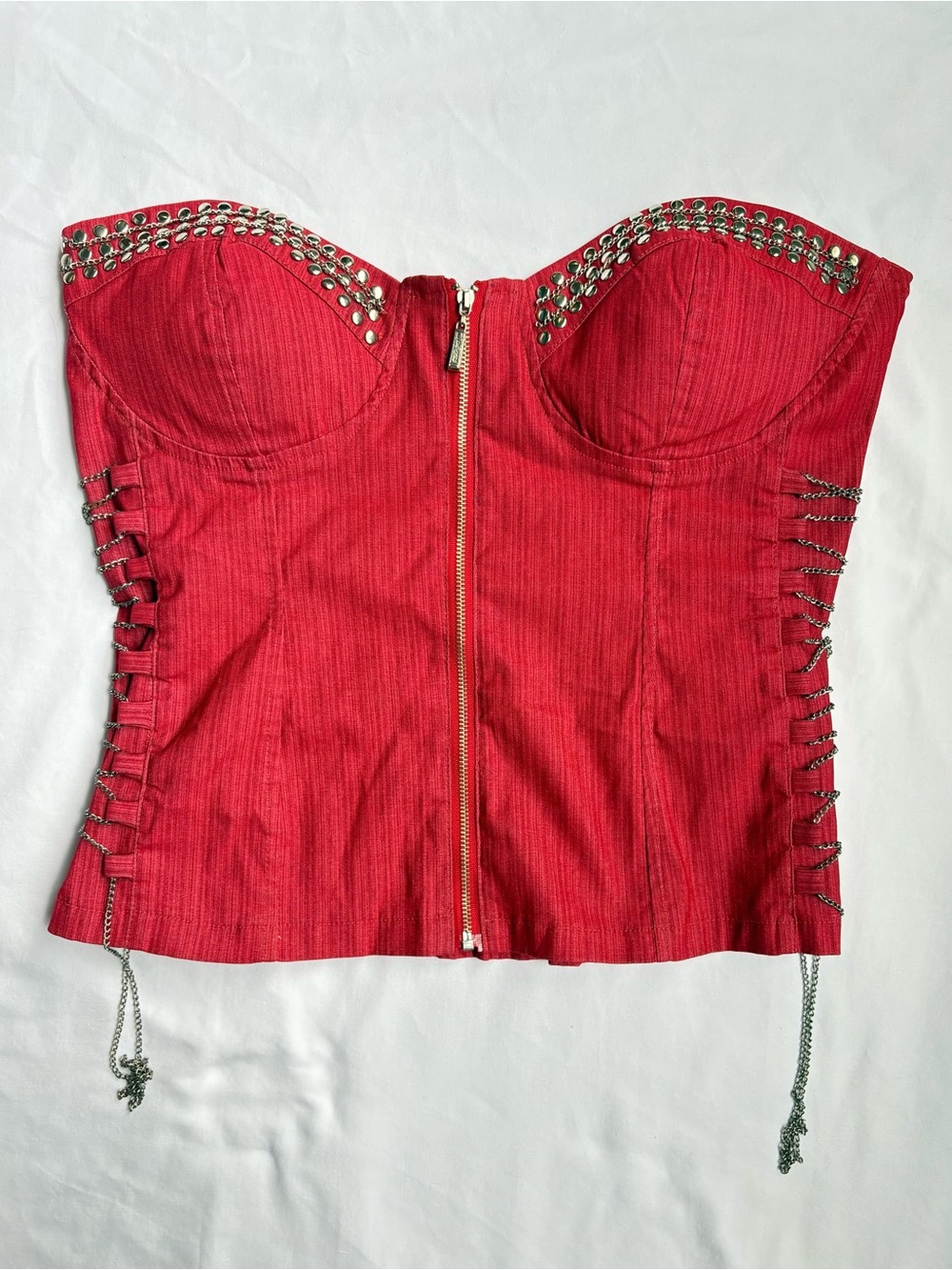 Oh Yes Red Studded Chain Corset Bustier Top M Y2K